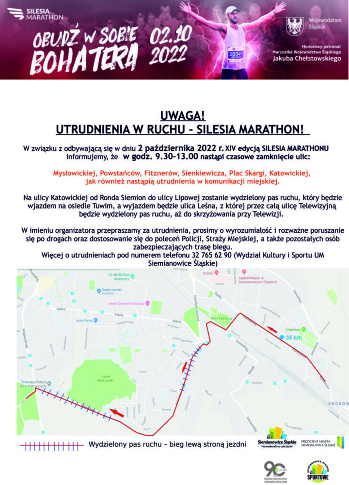Silesia-Marathon w siemianowicach, mapa ruchu
