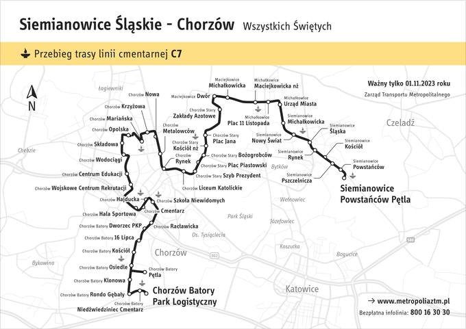 mapka lini c7 w siemianowicach - 1 listopada 2023